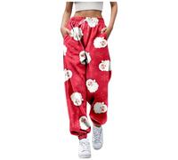 Generisch Pantaloni da jogging da donna con design natalizio a vita alta per comode tasche pratiche e orli elastici per una vestibilità ottimale, bianco, XL
