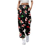 Generisch Pantaloni da jogging da donna con design natalizio a vita alta per comode tasche pratiche e orli elastici per una vestibilità ottimale, Nero , XXL