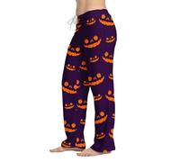 Generisch Pantaloni da jogging da donna, in cotone, per il tempo libero, con motivo di Halloween, con tasche e coulisse, casual, comodi, a vita alta, dritta, per attività all'aria aperta, Lilla, S