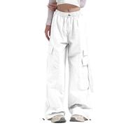 Generisch Pantaloni da jogging da donna, in tinta unita, per allenamento, allenamento, con coulisse, per il tempo libero, comodi, per sport, yoga, palestra, bianco, S