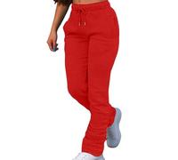 Generisch Pantaloni da jogging da donna, in tinta unita, traspiranti, per il tempo libero, con coulisse, opachi, comodi, con tasche 2025, Colore: rosso, S