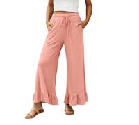 Generisch Pantaloni da jogging da donna, larghi, a vita alta, in tessuto, morbidi, comodi, per il tempo libero, Palazzo Relax Slacks, Colore: rosso, L