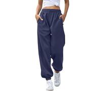 Generisch Pantaloni da jogging da donna, leggeri, lunghi, per il tempo libero, a vita alta, con vita elasticizzata, per il trekking, con elastico in vita, Blu marino, XL