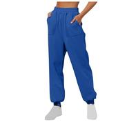 Generisch Pantaloni da jogging da donna, leggeri, traspiranti, per yoga, per il tempo libero, a vita alta, in cotone, per il fitness, per le attività all'aria aperta, Blu, S