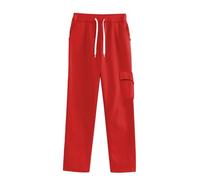 Generisch Pantaloni da jogging da donna, pantaloni lunghi, a gamba larga, in cotone, a vita alta, leggeri, da trekking, con tasche, per attività all'aria aperta, Colore: rosso, XXL