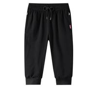 Generisch Pantaloni da jogging da uomo a 3/4, Capri da allenamento, sotto il ginocchio, con tasche con cerniera, per il tempo libero attivo, Nero , 3XL