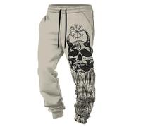 Generisch Pantaloni da jogging da uomo con motivi vichinghi, casual, elasticizzati, in vita, per il tempo libero, con stampa 3D, per i tifosi della mitologia nordica, beige., M