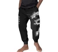 Generisch Pantaloni da jogging da uomo con stampa grafica e drago, leggeri, morbidi, traspiranti, tinta unita, con lacci, per il tempo libero, da viaggio, Nero , M