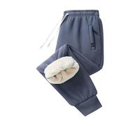 Generisch Pantaloni da jogging da uomo in cotone, con calda imbottitura, in pile termico, per l'inverno, per il tempo libero, con chiusura lampo, tasche calde, da jogging, da uomo, lunghi, Grigio 2, L