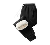 Generisch Pantaloni da jogging da uomo in cotone, con calda imbottitura, in pile termico, per l'inverno, per il tempo libero, con chiusura lampo, tasche calde, da jogging, da uomo, lunghi, nero 2, S