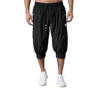 Generisch Pantaloni da jogging da uomo, leggeri ed elastici, comodi per il tempo libero, per passeggiate quotidiane, viaggi, all'aperto, taglio sottile, lunghezza di sette notti con coulisse, tinta