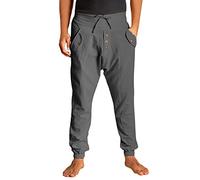 Generisch Pantaloni da jogging in stile harun, da uomo, lavabile, cotone, lino, perfetta cintura elastica, tinta unita, per il tempo libero, grigio scuro, XXL