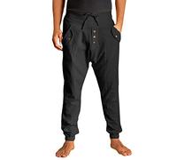 Generisch Pantaloni da jogging in stile harun, da uomo, lavabile, cotone, lino, perfetta cintura elastica, tinta unita, per il tempo libero, Nero , L