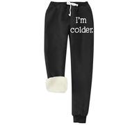 Generisch Pantaloni da jogging invernali da donna foderati con scritta "I'm Colder" - Pantaloni termici extra caldi con fodera in sherpa | Pantaloni morbidi per le giornate fredde, Stil_z01 nero, L