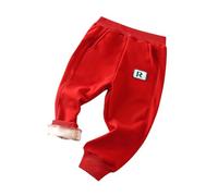 Generisch Pantaloni da jogging per bambini e bambini, per neonati, bambine, sportivi, attivi, da jogging, foderati in pile, spessi, caldi, pantaloni lunghi, Colore: rosso, 4-5 Anni