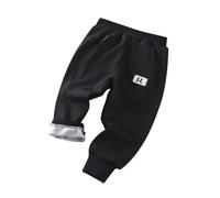 Generisch Pantaloni da jogging per bambini e bambini, per neonati, bambine, sportivi, attivi, da jogging, foderati in pile, spessi, caldi, pantaloni lunghi, Nero , 4-5 Anni