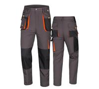 Generisch Pantaloni da lavoro da uomo con elastico in vita, molte tasche, tasca per metro e ginocchia, robusti e resistenti per edilizia, artigianato, industria, officina e montaggio, grigio., L