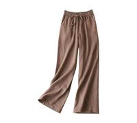 Generisch - Pantaloni da massaggio da donna in cotone e lino, elasticizzati, lunghi, per la spiaggia, per il tempo libero, caffè, M