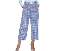 Generisch Pantaloni da notte da donna a quadri, pantaloni da pigiama da donna, con tasche, morbidi e vintage, per il tempo libero, classici, a vita alta, pantaloni da pigiama a gamba larga, Blu, S
