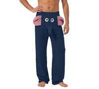 Generisch Pantaloni da pigiama da uomo, comodi, divertenti, con elefante, con proboscide, a gamba lunga, dritta, per il tempo libero, con elefanti, Blu marino, XXL