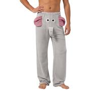 Generisch Pantaloni da pigiama da uomo, comodi, divertenti, con elefante, con proboscide, a gamba lunga, dritta, per il tempo libero, con elefanti, grigio chiaro, 3XL