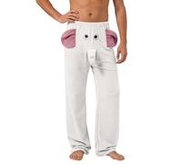 Generisch Pantaloni da pigiama da uomo, comodi, divertenti, con elefante, con proboscide, a gamba lunga, dritta, per il tempo libero, con elefanti, bianco, 3XL