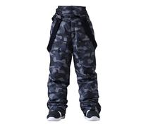 Generisch Pantaloni da sci mimetici da uomo, foderati, caldi, in softshell, antivento, impermeabili, con bretelle regolabili, per snowboard, invernali, per attività all'aria aperta, Ce2, L