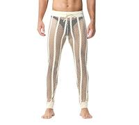 Generisch Pantaloni da uomo a rete da pesce, trasparenti, a rete, con coulisse, trasparenti, lunghi, traspiranti, per il sonno, per il sonno, O beige., L