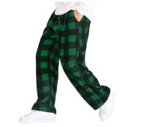 Generisch Pantaloni da uomo alla moda con design a quadri per un comfort casual con ampia vestibilità sulla gamba, verde, XXL