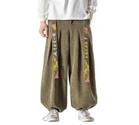 Generisch Pantaloni da uomo alla moda con ricamo, vestibilità ampia come abbigliamento casual per uno stile urbano attento alla moda, verde, XL