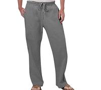 Generisch Pantaloni da uomo alla moda in lino di cotone per un comfort elegante per il tempo libero con proprietà traspiranti, elastico in vita, grigio., 4XL
