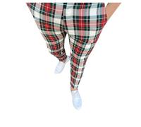 Generisch Pantaloni da uomo alla moda per quattro stagioni casual a quadretti stampati con pratiche tasche con chiusura lampo per un comodo tempo libero, Colore: rosso, L