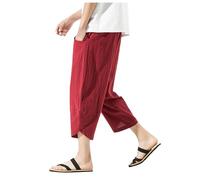 Generisch Pantaloni da uomo in lino Harlan con gamba larga elastica per un comfort casual nel tempo libero, Colore: rosso, 3XL