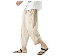 Generisch Pantaloni da uomo in lino Harlan con gamba larga elastica per un comfort casual nel tempo libero, beige., L