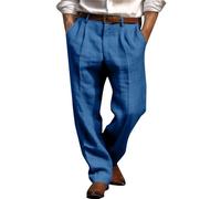 Generisch Pantaloni da uomo per attività all'aria aperta, alla moda, in tinta unita, in lino, leggeri, pantaloni da lavoro, traspiranti, con bottoni, per il tempo libero, per le vacanze e la vita