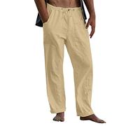 Generisch Pantaloni da uomo per il tempo libero, basic, lunghezza completa, ampia vita, lacci, alla moda, comodi, per tutti, cachi, M