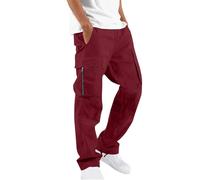 Generisch Pantaloni da uomo per il tempo libero con fascia in vita, pratiche tasche per lo sport streetstyle urbano comfort durante tutte le attività, Colore: rosso, XXL