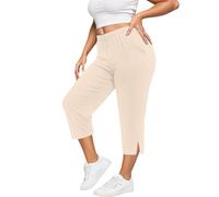 Generisch Pantaloni da yoga comodi ed elastici in grandi dimensioni con tasche, ideali per lo sport e il tempo libero, beige., 5XL