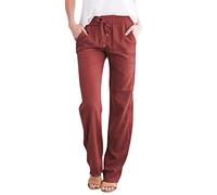 Generisch Pantaloni da yoga da donna, a vita alta, regolabili, con nodi, comodi, casual, per il tempo libero, eleganti, Vino, L