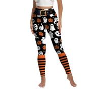 Generisch Pantaloni da yoga per Halloween, da donna, con stampa a vita alta, elasticizzati, per allenamento, fitness, corsa, tutti i giorni, comodi, Nero , L