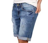 Generisch Pantaloni di marca jeans a vita alta, sottile, con foro corto, tascabile, estivo, casual, comodi, da donna, Blu, L