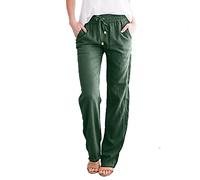 Generisch Pantaloni dritti, elastici, lunghi, con coulisse, in lino, da donna, in cotone, per il tempo libero
