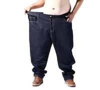 Generisch Pantaloni elasticizzati in denim da uomo, taglie forti, per il tempo libero, a gamba larga, in denim, in tinta unita, traspiranti, comodi, da trekking, taglie forti, 5Xl-8Xl, Blu scuro, 8XL