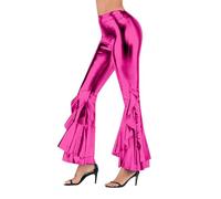 Generisch Pantaloni eleganti per il tempo libero con effetto svasato lucido, orlo asimmetrico e gamba larga con taglio bootcut, ideali per esibizioni sul palco e per l'uso quotidiano., rosa intenso