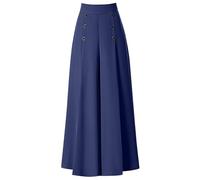 Generisch Pantaloni estivi da donna 2025, gonna larga da donna, lunghezza 7/8, elegante, a vita alta, taglia grande, casual, con tasche, per ufficio, lavoro, uso quotidiano, Z1-marine, L