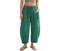 Generisch Pantaloni estivi da donna, casual, traspiranti, per il tempo libero, elasticizzati, lunghezza 7/8, motivo a righe, pieghevoli, eleganti, per vacanze, spiaggia, tempo libero, 06-verde, S