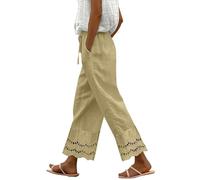 Generisch Pantaloni estivi da donna, leggeri, 7/8, in lino, ariosi, con tasche e coulisse, pantaloni da spiaggia, a vita alta, eleganti, per il tempo libero, larghi, traspiranti, Palazzo, Rosso