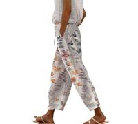 Generisch Pantaloni estivi da donna, leggeri, in lino, lunghi, da donna, estivi, a vita alta, elasticizzati, per il tempo libero, Pantaloni C20-bianco, L