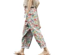 Generisch Pantaloni estivi da donna, leggeri, in lino, lunghi, da donna, estivi, a vita alta, elasticizzati, per il tempo libero, Pantaloni C8-rosa, 3XL