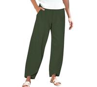 Generisch Pantaloni estivi da donna, per il tempo libero, lunghi e caldi, in lino, estivi, leggeri, oversize, da spiaggia, leggeri, dritti, estivi, con tasche, Palazzo, pantaloni estivi in tinta unita